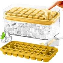 Ice Cube Tray with Lid and Bin, 2 Pack Ice Cube Trays for Freezer, 64 Pcs Ice Cube Mold (Yellow)