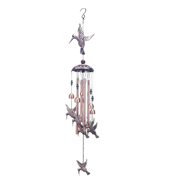 Cateissary Campana de viento de jardín hecha a mano de hierro, espacio al aire libre, toque elegante, campanas de viento para el hogar, Iluminación y accesorios 204-Colibrí(Copp