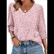 thumbnail image 3 of Blusas de 3/4 con Botones y Cuello en V para Mujer, Ropa Informal de Verano para Vacaciones de Playa, Ropa de Otoño 2025 Estampado Rosa XXL, 3 of 7