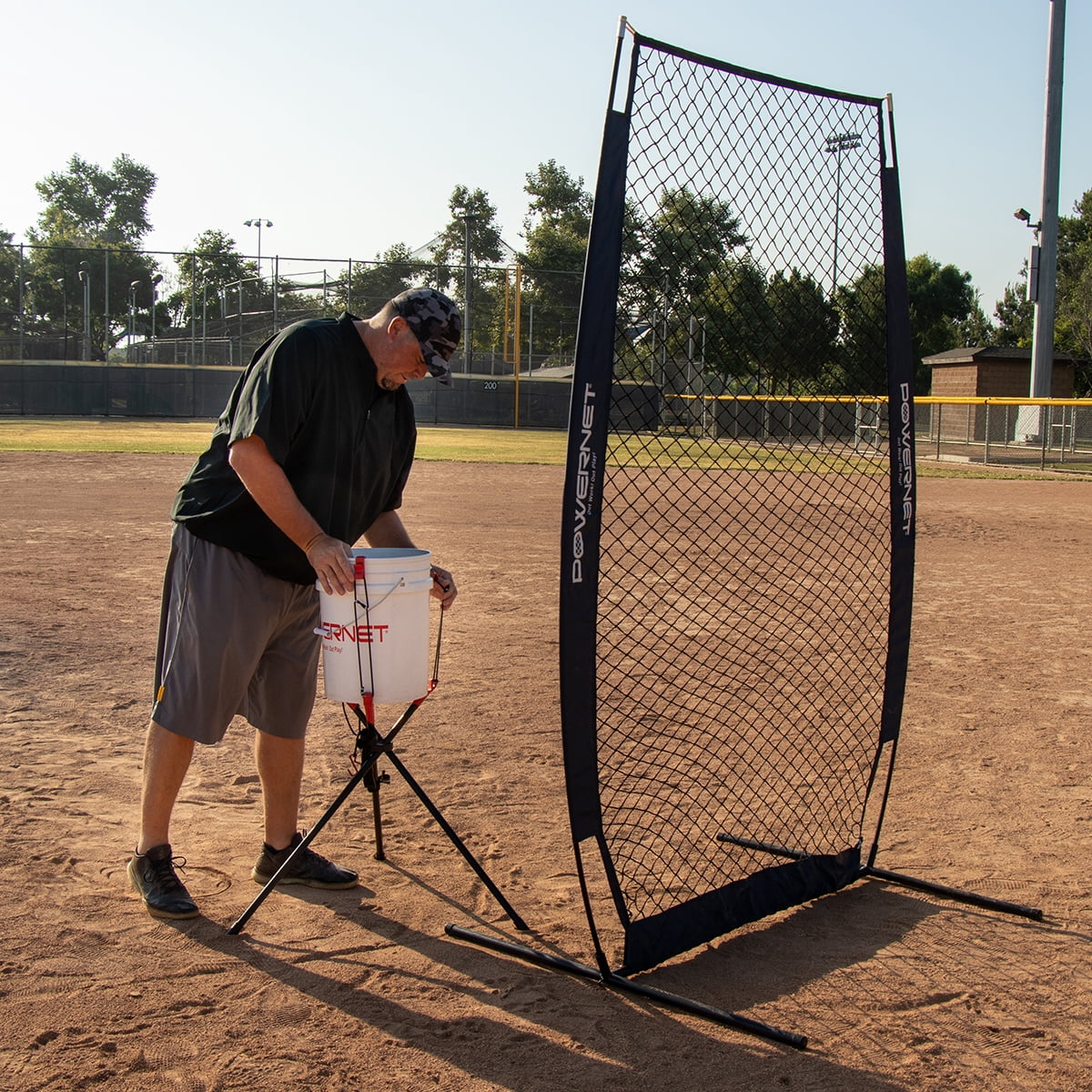 PowerNet Baseball Softball Deluxe (2.5 lbs) Batting Tee + Bucket Caddy Lifter Bundle | Use During Training and Drills | Adjustable Height Tee 27.5" - 44" | Lifter Holds 2-6 Gallon Buckets