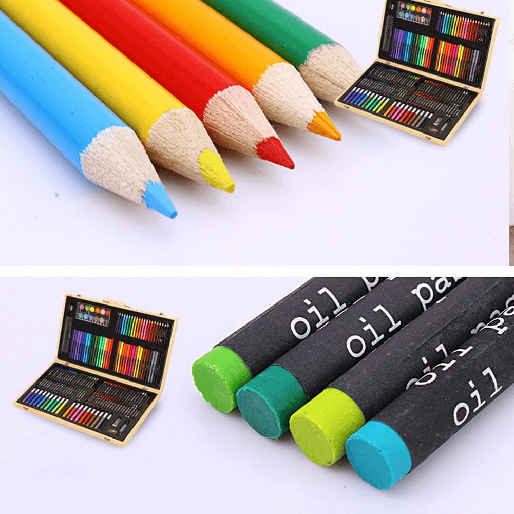 Hzzsbu 180Pcs Art Markers Set with Wooden Box Watercolor Pen Pencil Crayon Oil Pastel for Art Supplies