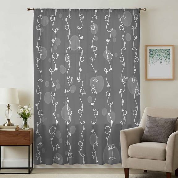 White Lines Sheer Curtains 63 Inches Long, Vintage Abstarct Minimalist Art Gray Light Filering Curtains, Breathable Simi Curtain Privacy Drapes for Living Room Bedroom Lightweight Window Treatment
