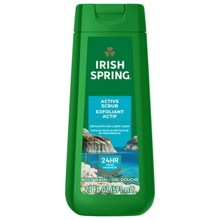 Irish Spring Active Scrub Exfoliating Body Wash for Men, 24-Hour Fresh, Face and Body Wash, Men’s Body Wash, Biodegradable Ingredients, Paraben Free, Cool Fresh Scent, 20 fl oz Bottle