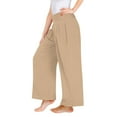 thumbnail image 3 of LIJCC Girls High Waisted Cotton Linen Palazzo Pants Wide Leg Casual Smocked Long Boho Flowy Pant Casual Vacation Outfits Elastic Lounge Trousers with Pocket, 3 of 4