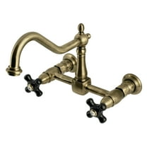 Kingston Brass KS1243PKX Duchess Double-Handle Wall-Mount Bridge Kitchen Faucet, Antique Brass