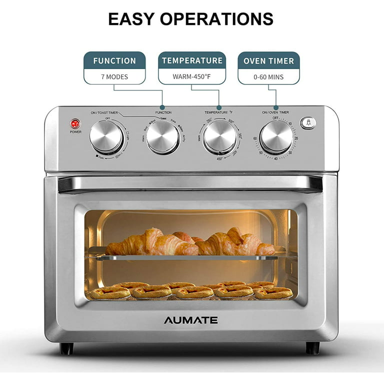 AUMATE Air Fryer Toaster Oven,Convection Oven,7-in-1 Multifunction Air  Fryer Oven,19 QT Countertop Oven,1550W Oilless Knob Control Electric Pizza  Oven with 4 Accessories, Stainless Steel 