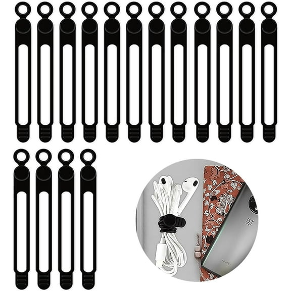 16Pcs Silicone Cable Ties Reusable Cord Wire Organizer Cable Straps Elastic Silicone Cord Organizer Straps for Fastening Audio Cable Compute Earphone Pone Charger Charging Cable