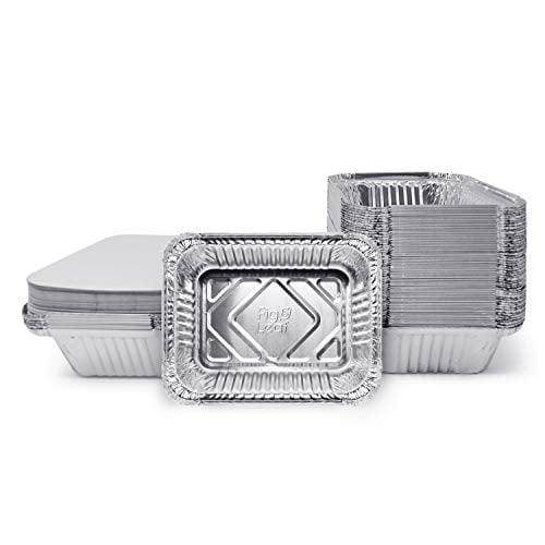 (50 Pack) Premium 1.5-LB Takeout Pans with Lids l Medium 7" x 5" x 2" l Heavy Duty Disposable Aluminum Foil for Catering Party Meal Prep Freezer Drip Pans BBQ Potluck Holidays