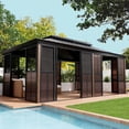 thumbnail image 3 of Hommow 12'*20' Sunroom, with Front Door, Side Entrance, Galvanized Steel Double Top, Wood Grain Appearance, Aluminum Alloy Frame, Solarium Backyard Sun Room, 3 of 9