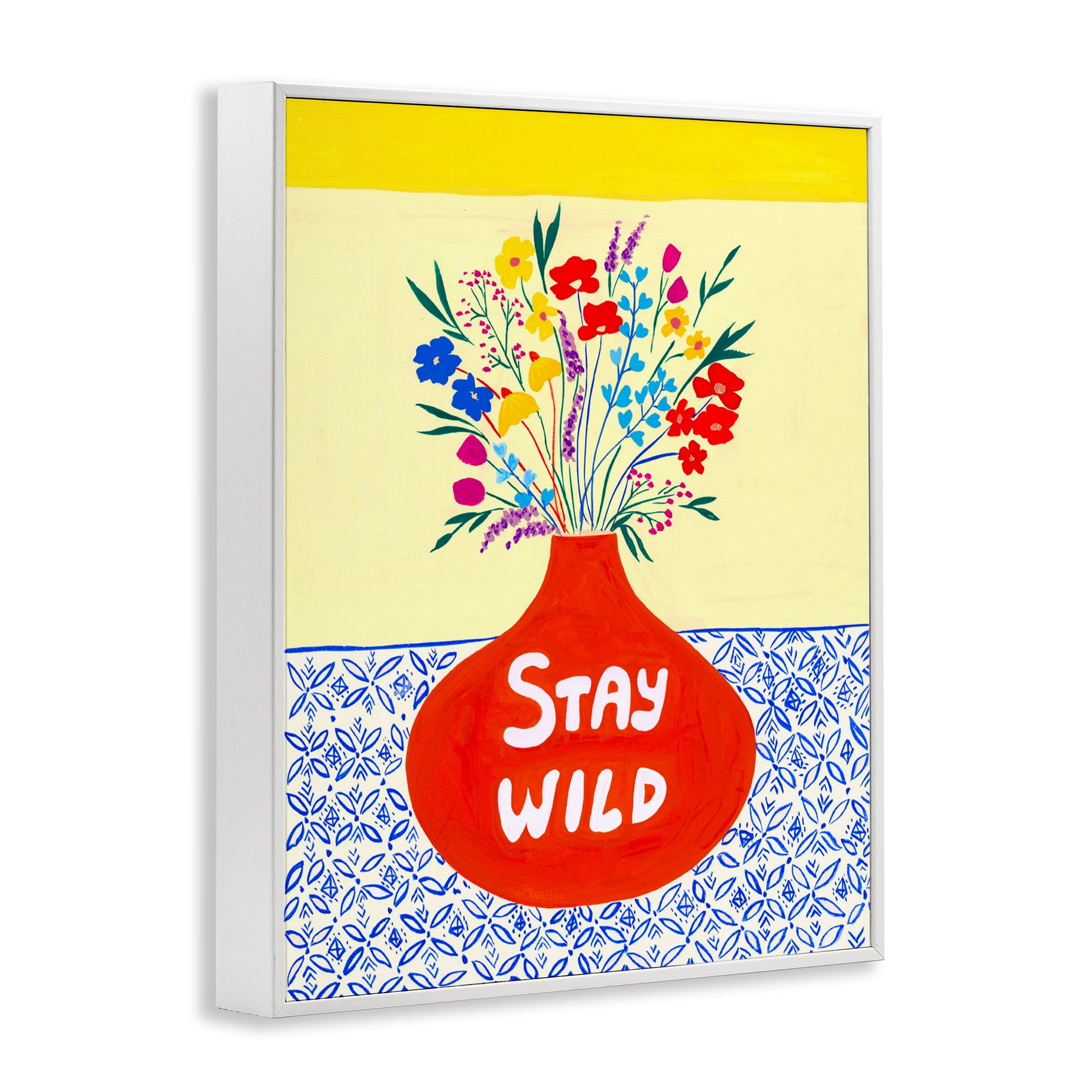 Stay Wild Midcentury Flowers White Framed Giclee Art, design by Nabeela Rumi