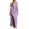 thumbnail image 2 of BRGZLK Women's One Shoulder Dresses High Split Bodycon Ruched Satin Prom Dress Asymmetric Hem Cocktail Wedding Party Maxi Dress Date Night Outfits Purple M, 2 of 6