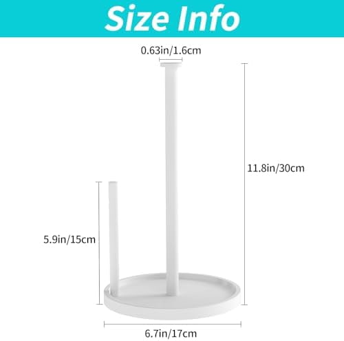 Paper Towel Holder Countertop, Standing Paper Roll Holder with Anti Slip Weighted Base, Stainless Steel Freestanding Paper Towel Holder for Kitchen, White