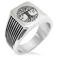 thumbnail image 1 of Stainless Steel Celtic Knot Tree of Life Needle Stripe Pattern Biker Style Polished Ring, 1 of 1
