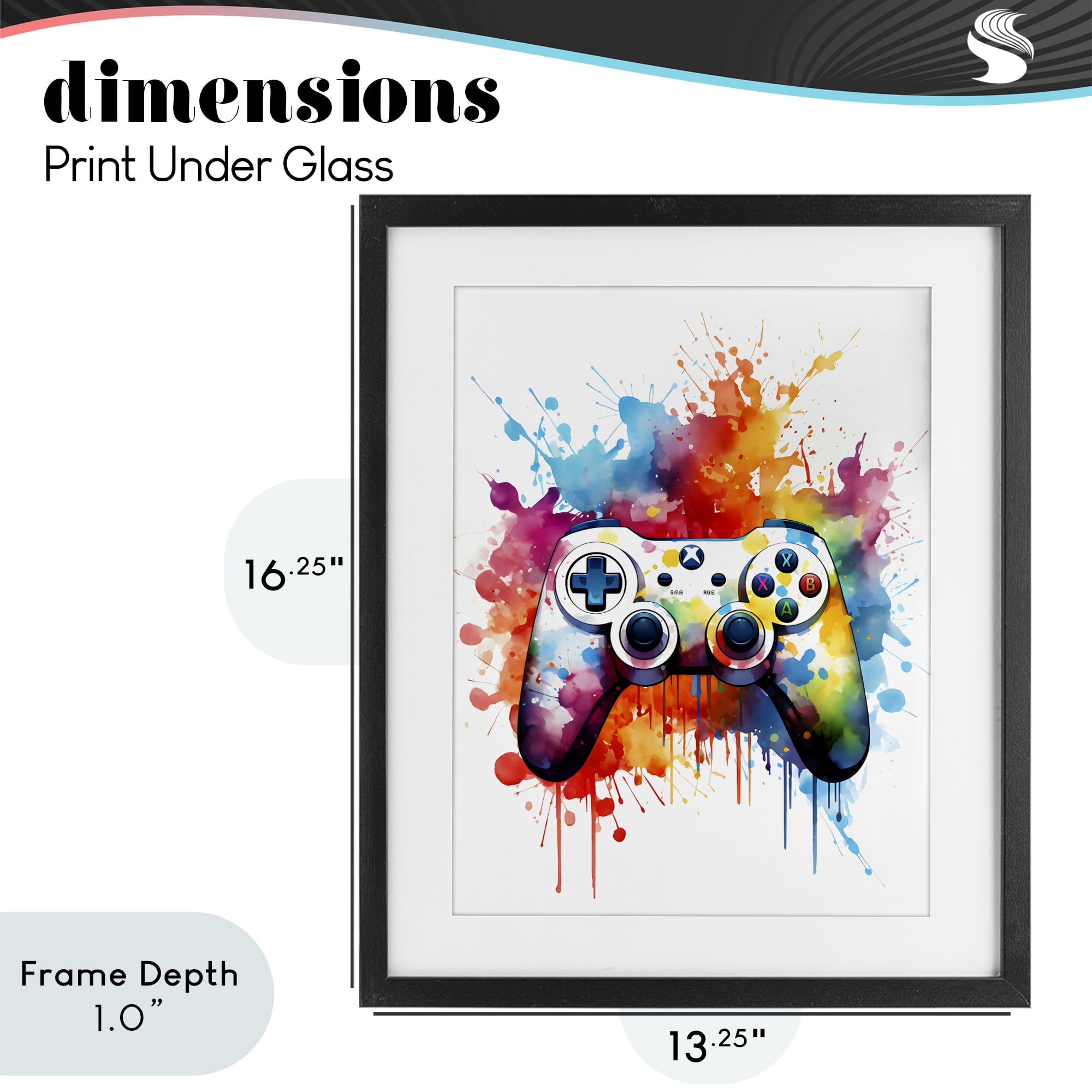 Stupell Industries Color Burst Game Controller Black Framed Print Under Glass, design by Creative Studio
