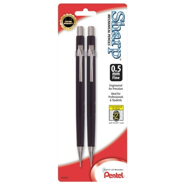 Pentel Sharp Mechanical Pencils with Built-In Erasers, 0.5mm Lead, No. 2, Black, 2 Count Pack