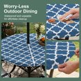 thumbnail image 5 of Round Outdoor Tablecloth with Umbrella Hole and Zipper, Blue Moroccon Tablecloth with Elastic Waterproof, Middle Century Minimalist Rustic Geometric Patio Table Covers for 55" - 60" Pool Tables, 5 of 9