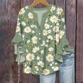 thumbnail image 2 of Helii Womens Flared Sleeve Shirt Boho Print V Neck Dressy Casual Tops Trendy Flowy Loose Blouse Fashion Beach Sun Outfits Spring Summer S-3XL, 2 of 5