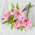 thumbnail image 2 of Artificial Lily Branch with Stem Green Leaves Home Wedding Party Faux Flower Floral Arrangement Indoor Outdoor Decoration Photo Props-Light Pink, 2 of 8