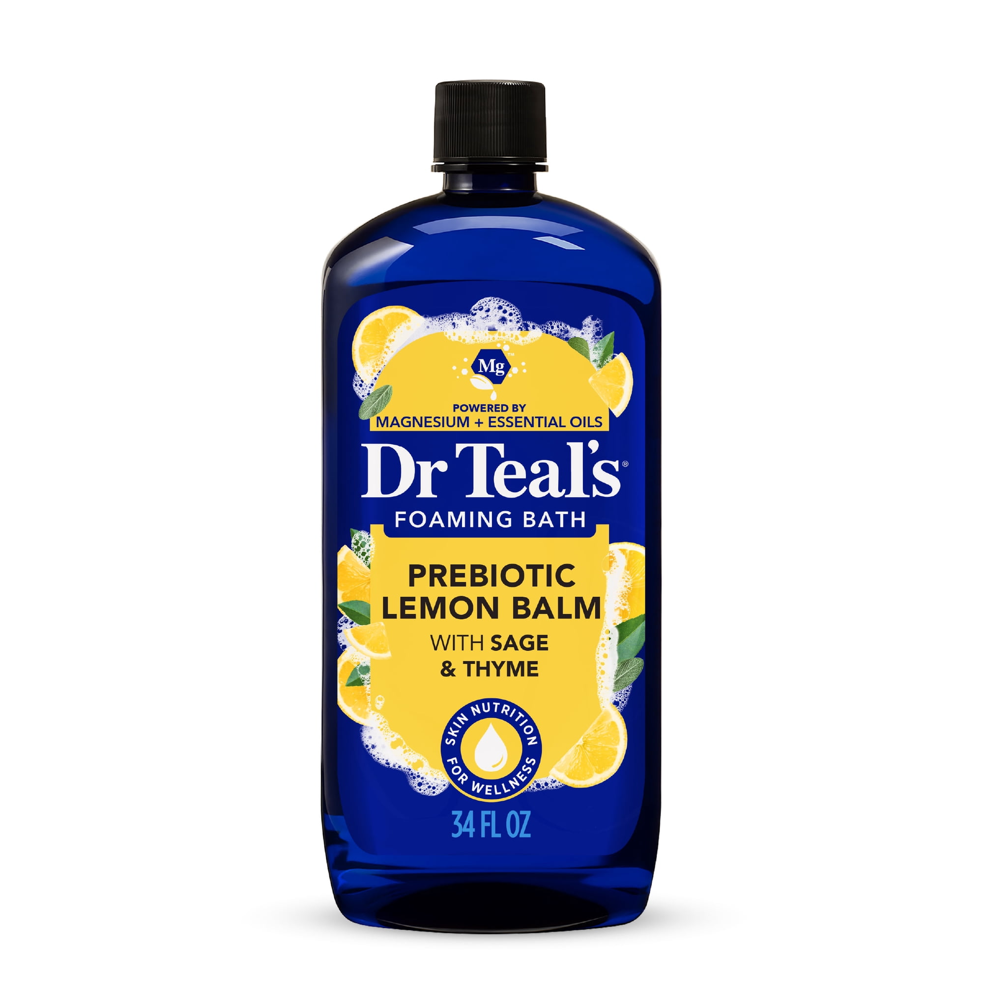 Dr Teal's Prebiotic Lemon Balm Foaming Bath with Pure Epsom Salt & Essential Oils, 34 fl oz