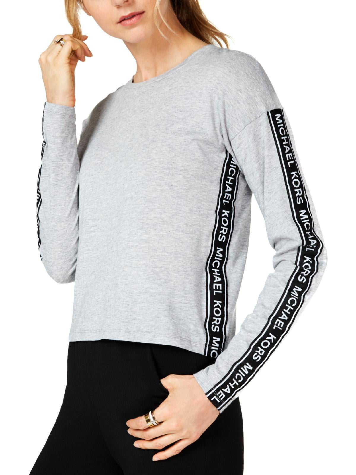 Michael Kors - Michael Kors Womens Tape Crewneck Tee Logo T-Shirt ...