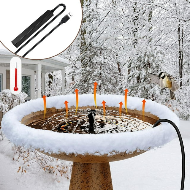 Outdoor Bath Heater - 5W USB Pond Deicer with 48in Cord, Constant Temperature Control for Bird Baths, Fish Tanks & Yard Water Features, 7.8x3cm PVC Heater Rod