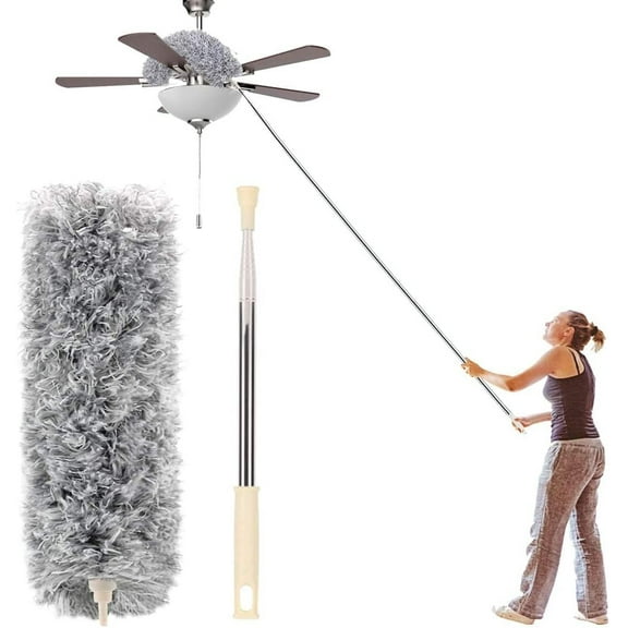Olibuy Microfiber Duster with Extension Pole(Stainless Steel), Extra Long 100 inches, with Bendable Head, Extendable Duster for Cleaning High Ceiling Fan, Interior Roof, Cobweb, Gap Dust