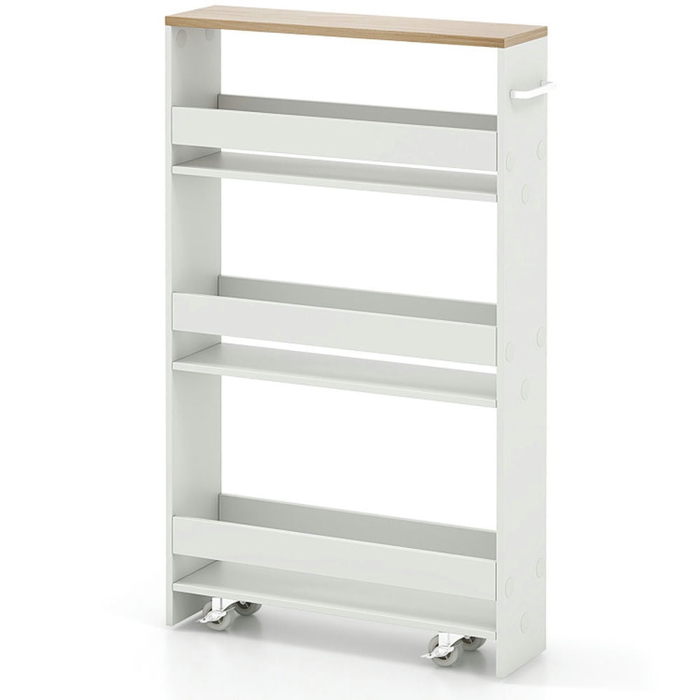 Finihen Rolling Cart, Kitchen Island Cart, Rolling Kitchen Slim Storage Cart Mobile Shelving Organizer with Handle, for Kitchen, Dining Room, White Finihen Rolling Cart, Kitchen Island Cart, Rolling Kitchen Slim Storage Cart Mobile Shelving Organizer with Handle, for Kitchen, Dining Room, White