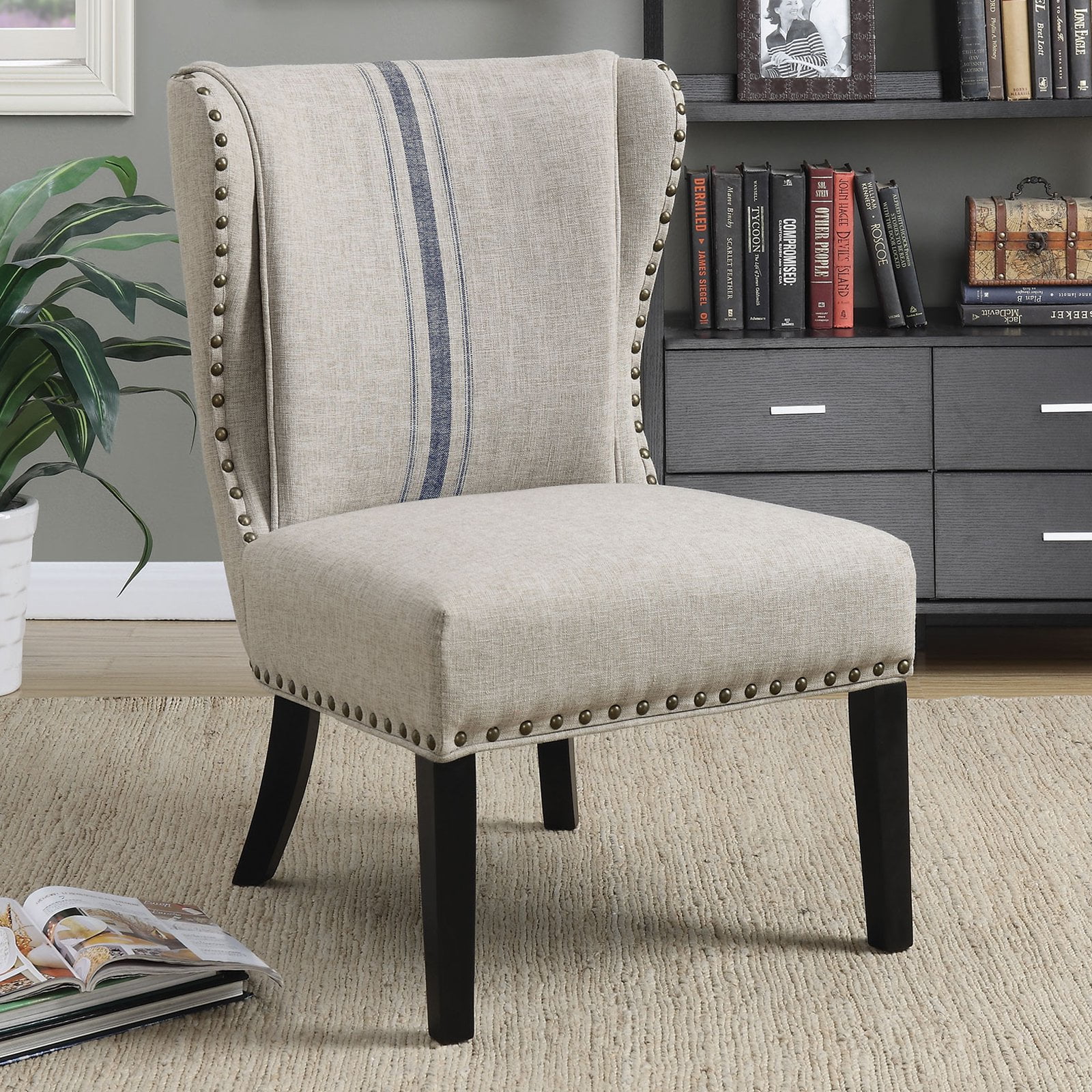 Wing Back Accent Chair with Nailhead Trim Grey and Blue - Walmart.com