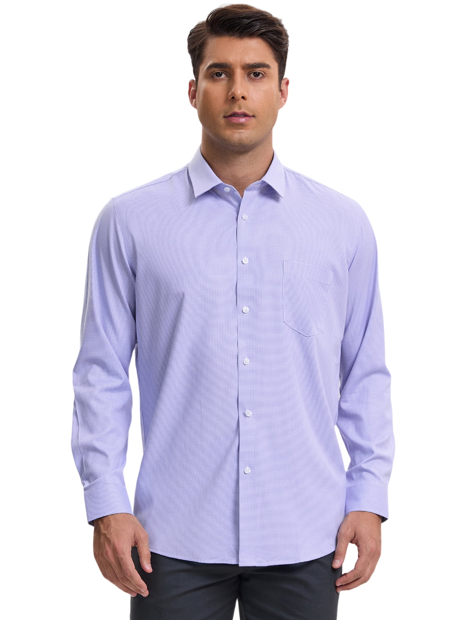 DARING DIVA Men's Plaid Long Sleeved Button Down Houndstooth Dress Shirts L Light Purple