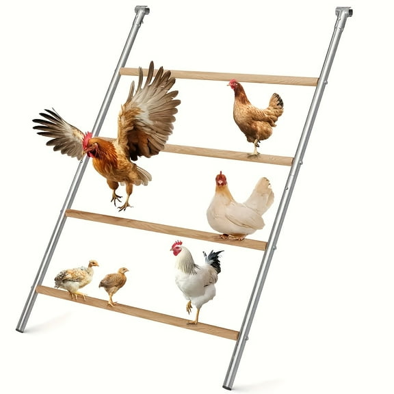 Metal Chicken Climbing Frame - Ladder Style Perch with Wood Slats - for Chickens, Ducks & Poultry Coops