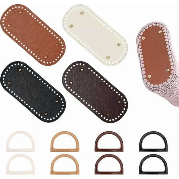 12 Pieces 4 Colors Base Bag Handle Set D Shape Crochet Handbag and Oval Knitting Crochet PU Bag Base for Shoulder Bags Making DIY Accessories 1set