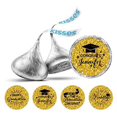 Darling Souvenir 190 Pcs Graduation Theme Custom Stickers for chocolate Candy Labels-Glitter Gold