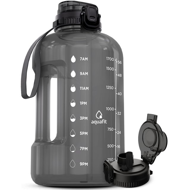 Botella de agua AQUAFIT Aquafit 64 oz/1.9 L con marcador de tiempo gris