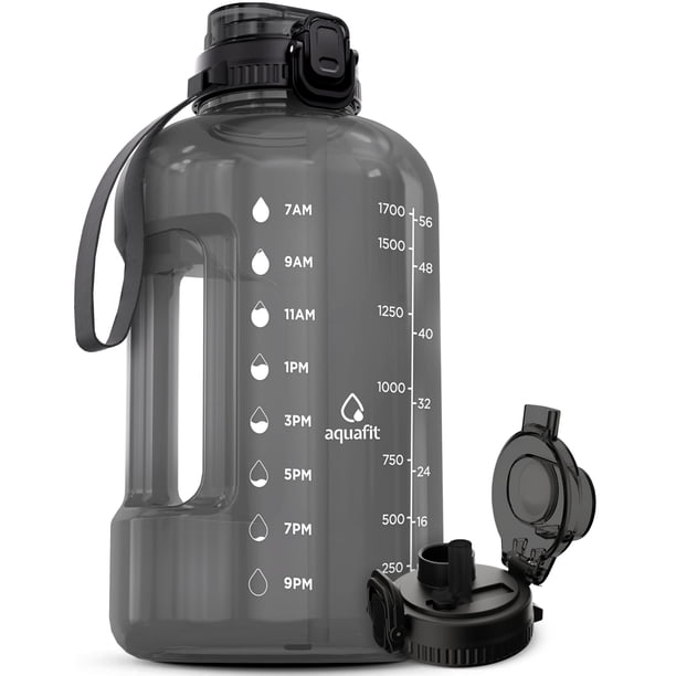 Botella de agua AQUAFIT Aquafit 64 oz/1.9 L con marcador de tiempo gris