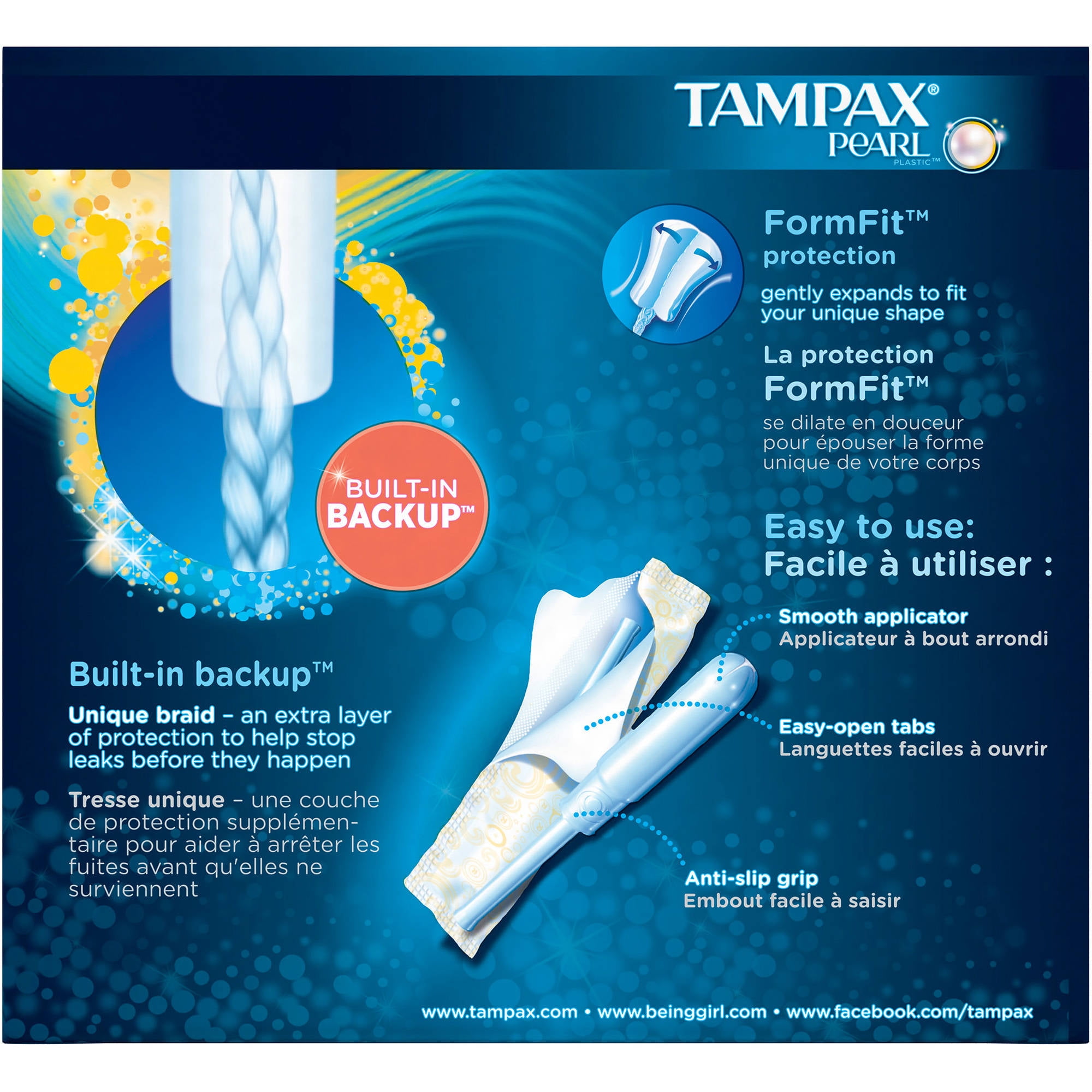 Tampax Pearl Tampons with Plastic Applicator, Regular, Unscented, 54 Ct