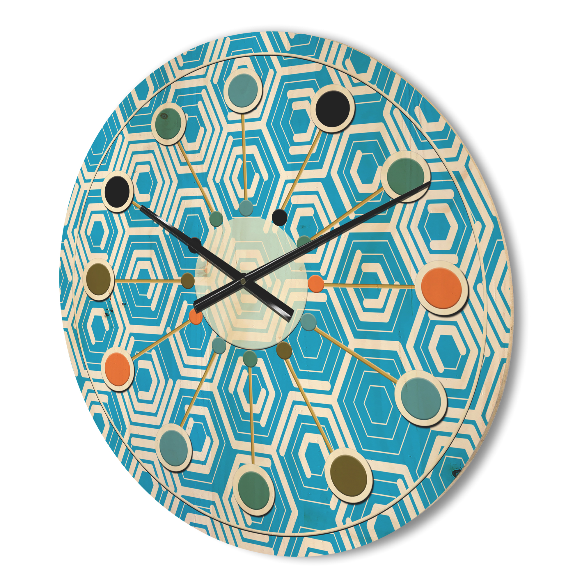 Designart 'Hexagon Retro Pattern IV' Mid-Century Modern Wood Wall Clock
