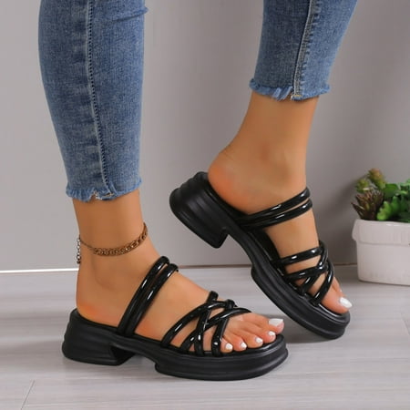 Cushionaire Sandals Women 2024 Fashion Casual Sandals Flat Bottom Lightweight Slippers Black 39