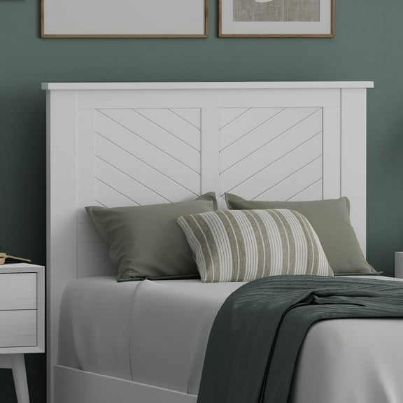 Serene Poplar Wood Twin Headboard, Modern Farmhouse Panel with Scoring, Twin Size Headboard in White, Casual Coastal Style, Easy Assembly, Quality Materials