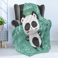 thumbnail image 4 of Panda Soft Flannel Fleece Throw Blanket, Hand Drawn Layout of a Character in a Crown with Botany Items, Cozy Plush for Indoor and Outdoor Use, 60" x 80", Dark Grey Mustard, by Ambesonne, 4 of 5