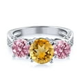 thumbnail image 2 of Gem Stone King 2.30 Ct Round Yellow Citrine Pink Lab Grown Diamond 925 Sterling Silver Ring, 2 of 4