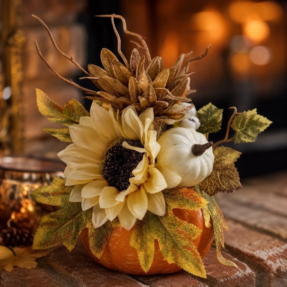 Fall Pumpkin and Sunflower Tabletop Decor Set for Thanksgiving Home, Autumn Harvest Centerpiece