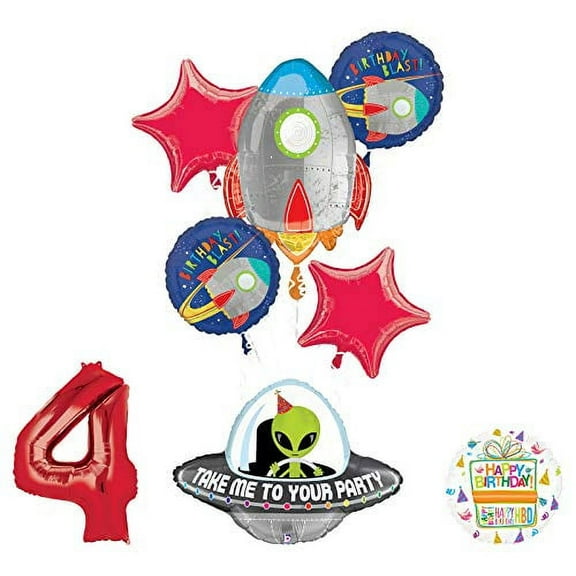Mayflower Products Blast Off Space Alien 4th Birthday Party Supplies Balloon Bouquet Decoration