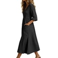 thumbnail image 6 of Ayolanni V Neck Women's Fall Dress 3/4 Sleeve Cotton Shirt Maxi Dresses Beach Button Down Flowy Solid Long Dress with Pockets Black M, 6 of 6