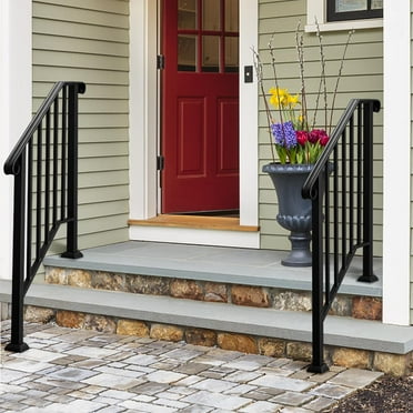 SamyoHome 3-Step Picket Black Wrought Iron Handrail