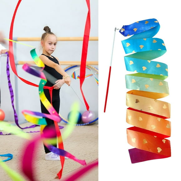 Rhythmic Gymnastics Ribbon Vibrant Color Extra Soft Smooth Flexible Dancer Wand Twirling Dance Streamer for Kids