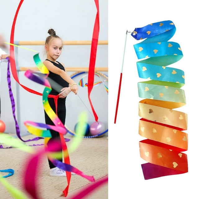 Rhythmic Gymnastics Ribbon Vibrant Color Extra Soft Smooth Flexible Dancer Wand Twirling Dance Streamer for Kids