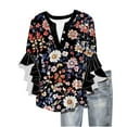 thumbnail image 2 of ICHUANYI Womens 3/4 Length Sleeve Tops Summer Ruffle Sleeve Blouses V-Neck Lace T-Shirts Dressy Casual Top, 2 of 6