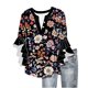 thumbnail image 2 of Tejiojio Women's Casual Printed Top Lace Trim V-Neck 3/4 Sleeves Button Down Fashionable Daily Wear, 2 of 6
