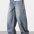thumbnail image 4 of CHEEREAM Baggy Jeans For Mens Wide Straight Leg Button Waist Casual Denim Pants with Pocket Trendy Streetwear Fashion Daily Wear Loose Fit, 4 of 9