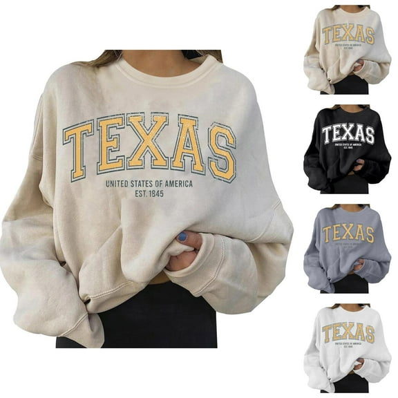 Fall Sweatshirts for Women 2025 Texas Sweatshirt Long Sleeve Crewneck Oversized Graphic Sweatshirt Pullover Tops